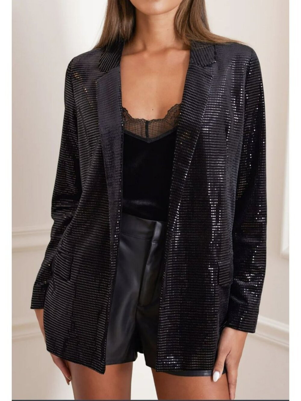 Anthropologie Steal the Night Sparkle Boyfriend Black Blazer NWT